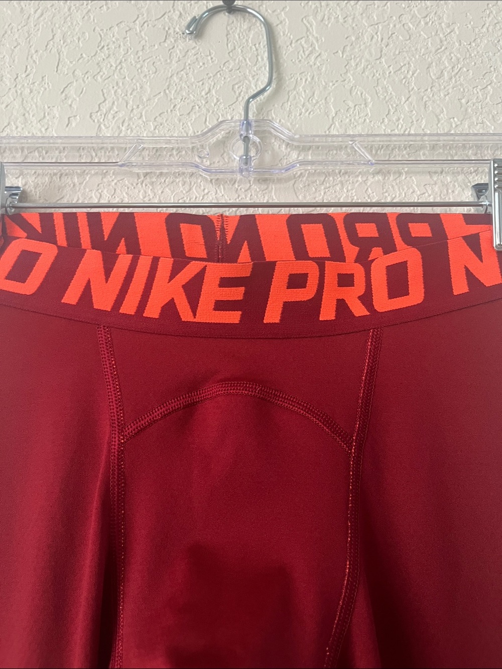 Nike Youth Boys Small Burgundy Nike Pro Compression Leggings with Neon Orange - Picture 4 of 11